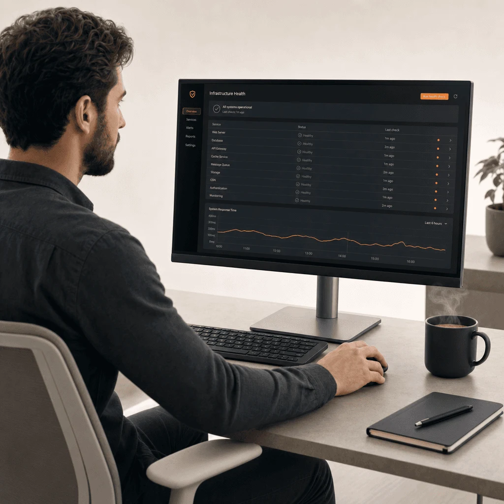 Operator monitoring an infrastructure health dashboard